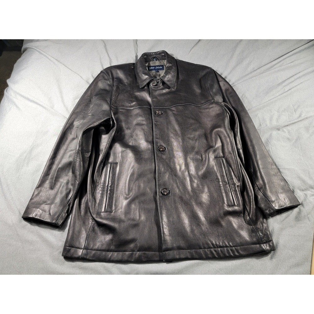 J. Park Collection Men's Large Black Soft Lambskin Leather Full Zip and‎ Button